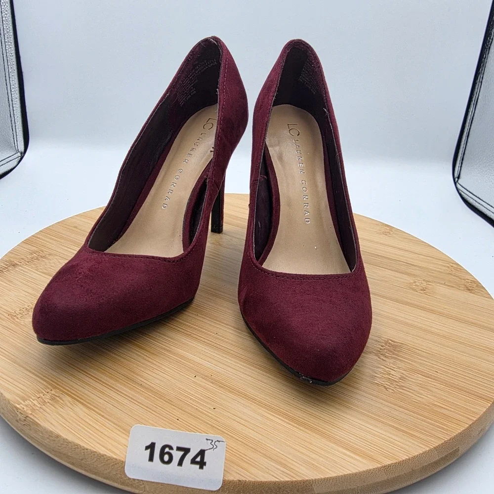 Lauren Conrad Blossom Burgundy Faux Suede Pointed Toe Stiletto Heels‎ Pumps 7.5